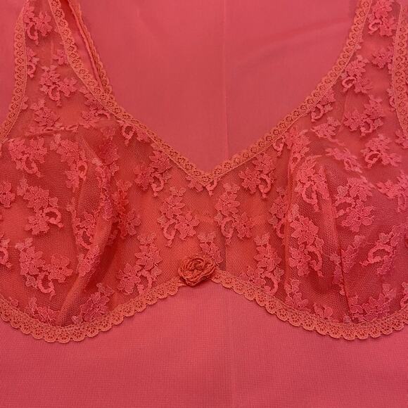 Vintage 60s Germany Triumph Int. Coral Nylon & Lace Mini Slip Dress Women Size S - Picture 10 of 11